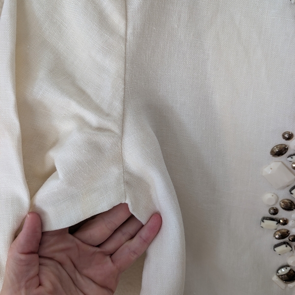 Michael Kors Linen Embellished Tunic Size XS Cream beaded Neckline - Picture 4 of 8